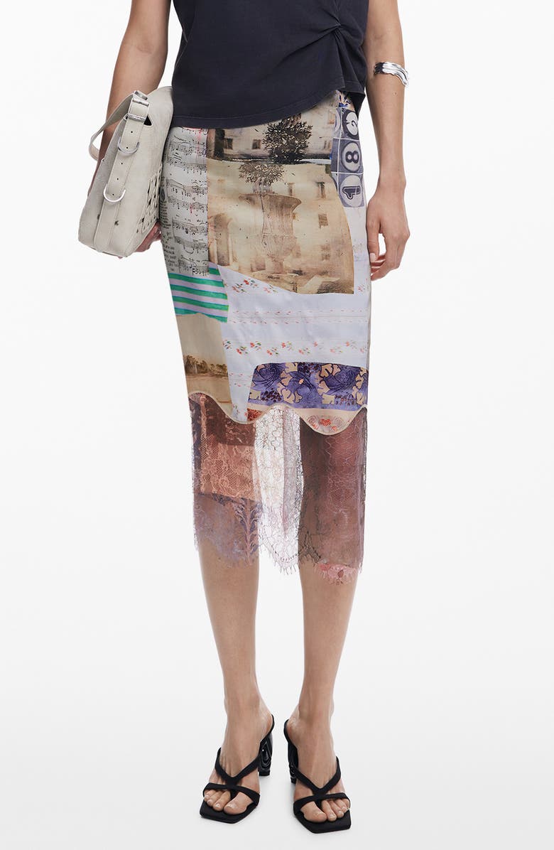 Desigual Collage 2-in-1 T-Shirt & Slipdress Set, Main, color, Beige