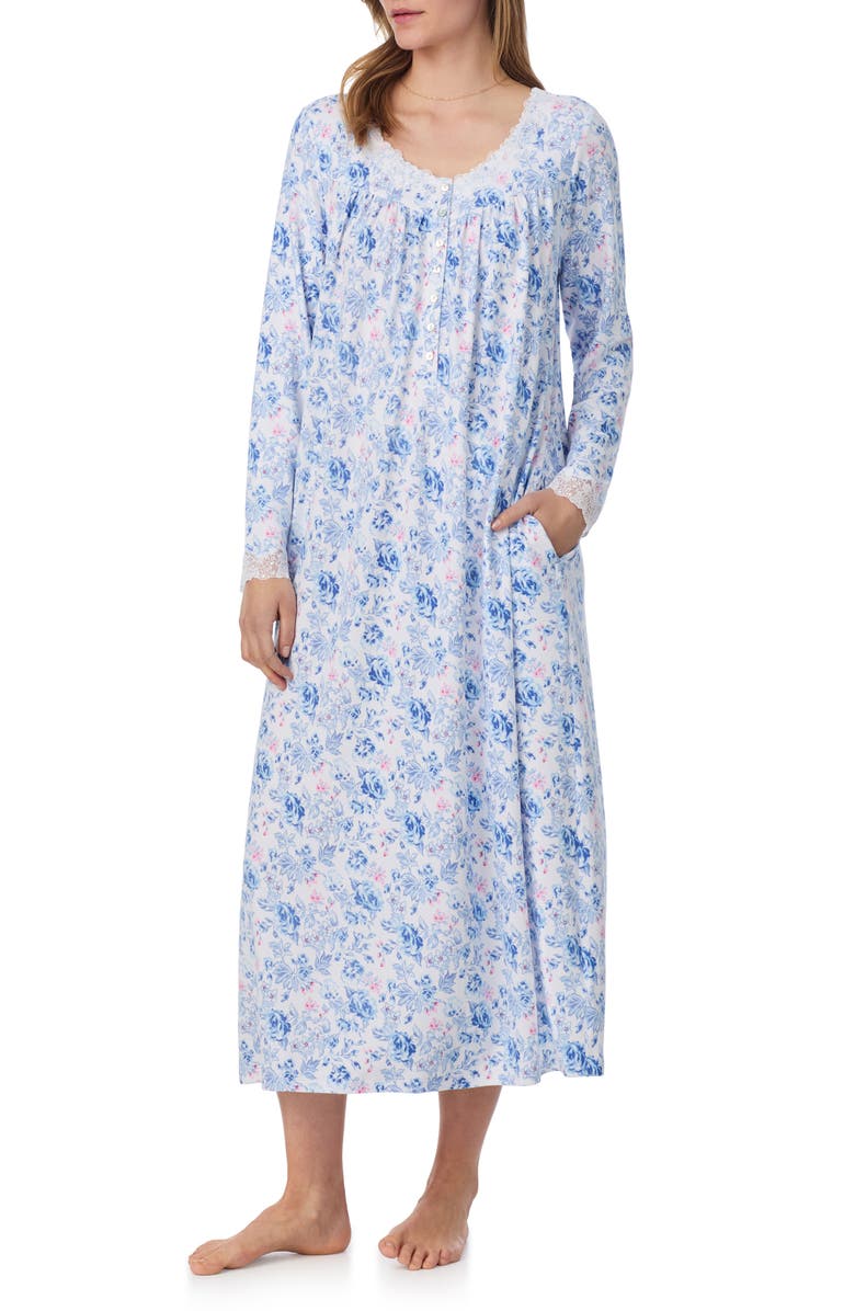 Eileen West Long Sleeve Ballet Nightgown, Alternate, color, White Ditsy