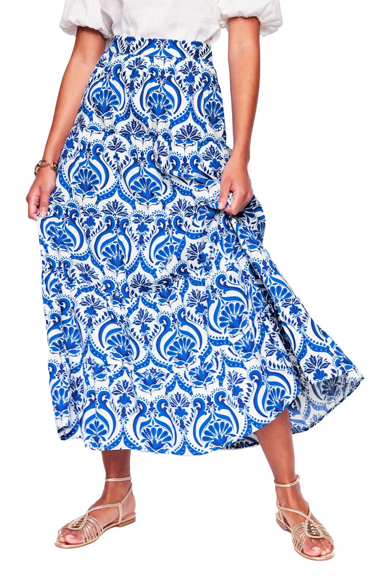 Boden Nadia Print Tiered Cotton Maxi Skirt, Main, color, 