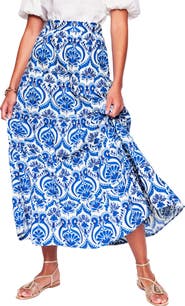 Boden Nadia Print Tiered Cotton Maxi Skirt