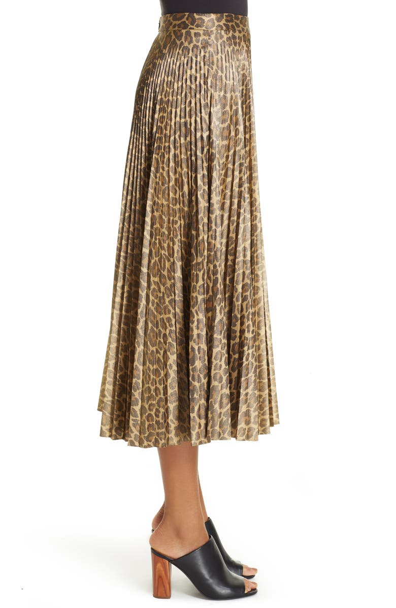 A.L.C. Bobby Leopard Print Pleated Midi Skirt, Alternate, color, 