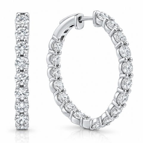 7Ct TW Round Diamond Inside Outside Hoops Vault Lock 14k Gold Lab Grown