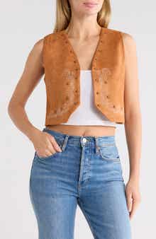 Studded Embroidered Faux Suede Vest