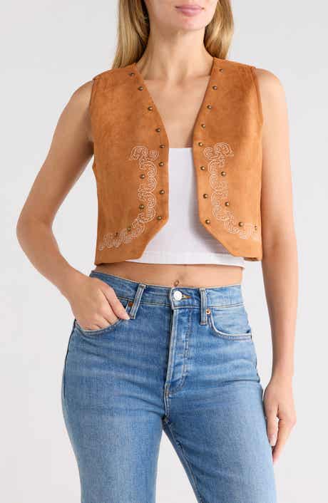 Studded Embroidered Faux Suede Vest