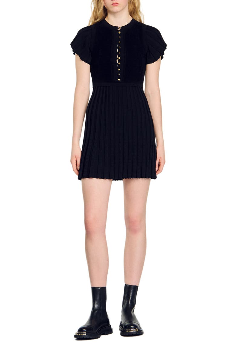 SANDRO Pleated knit dress, Main, color, 