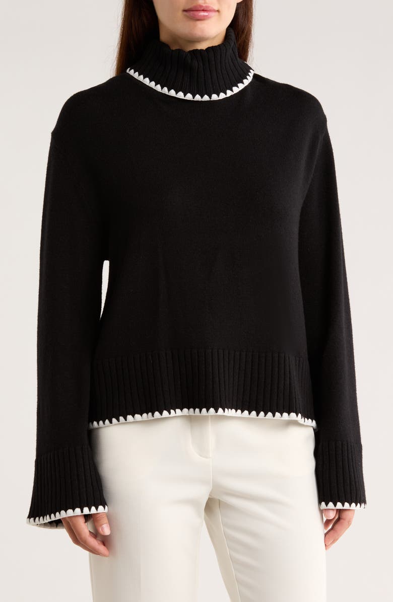 Ellen Tracy Geometric Trim Turtleneck Sweater, Main, color, 