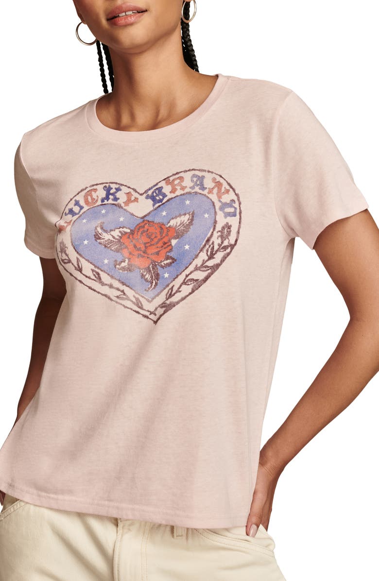 Lucky Brand Rose Heart Logo Graphic T-Shirt, Main, color, 