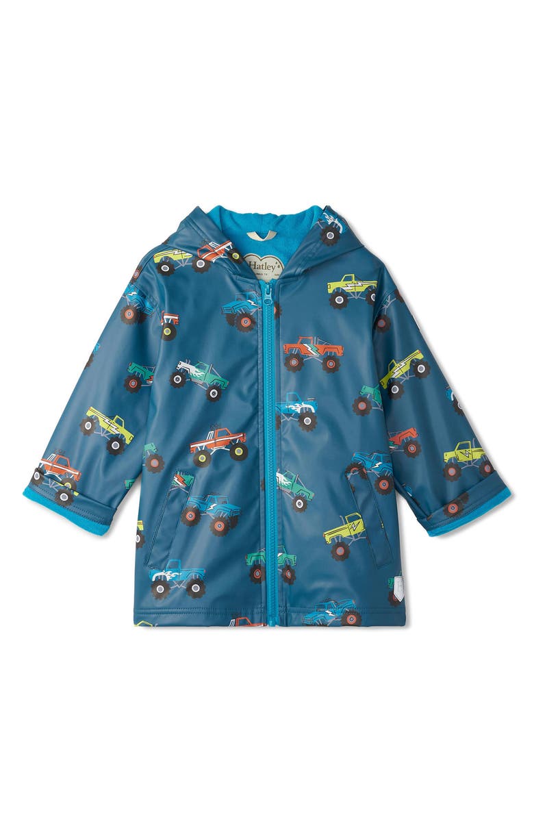 Hatley Kids' Waterproof Monster Trucks Zip Jacket, Main, color, 