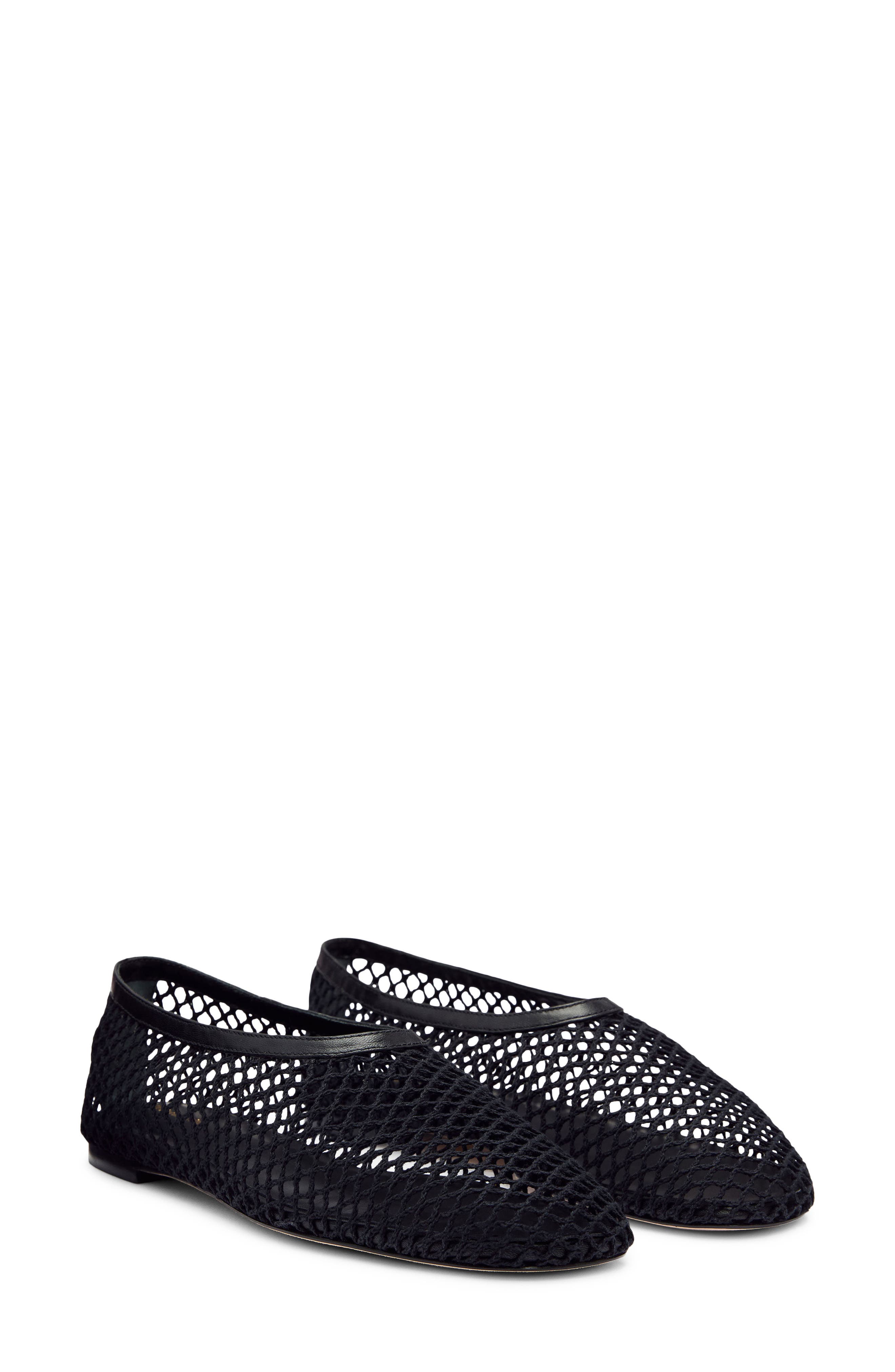 Reformation Britt Mesh Ballet Flat, Main, color, Black Crochet