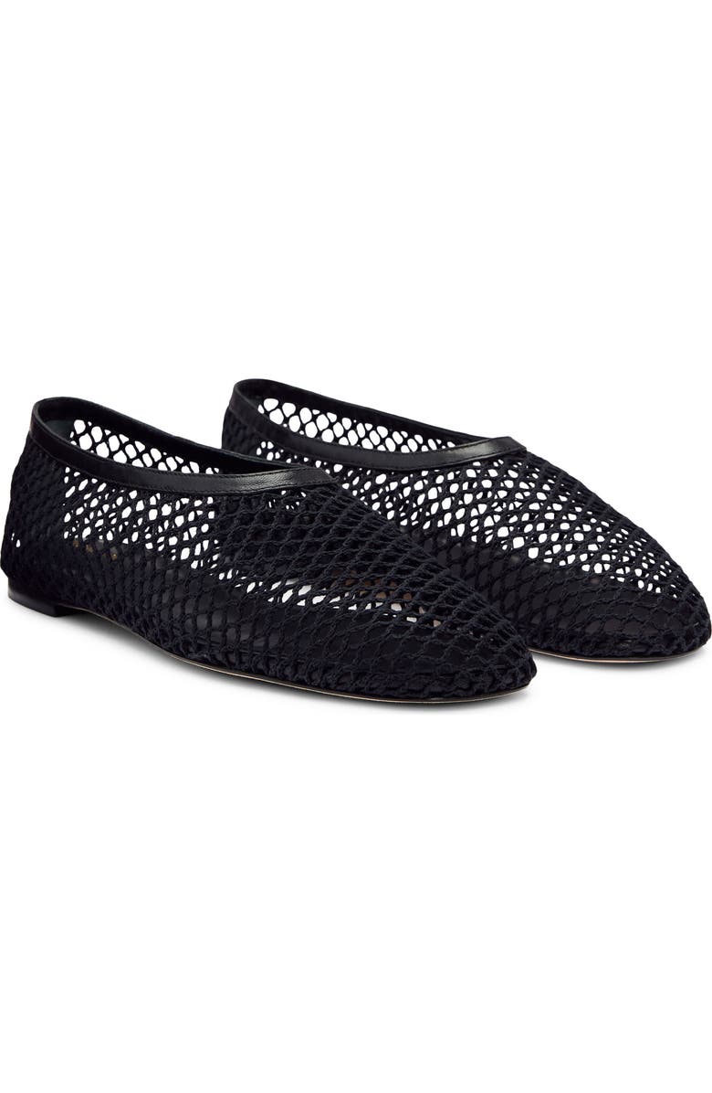 Reformation Britt Mesh Ballet Flat, Main, color, Black Crochet