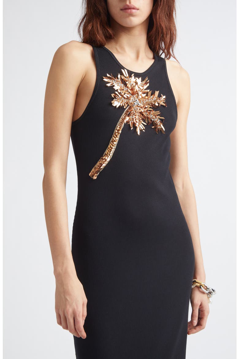Palm Embroidered Tank Dress, Alternate, color, BLACK