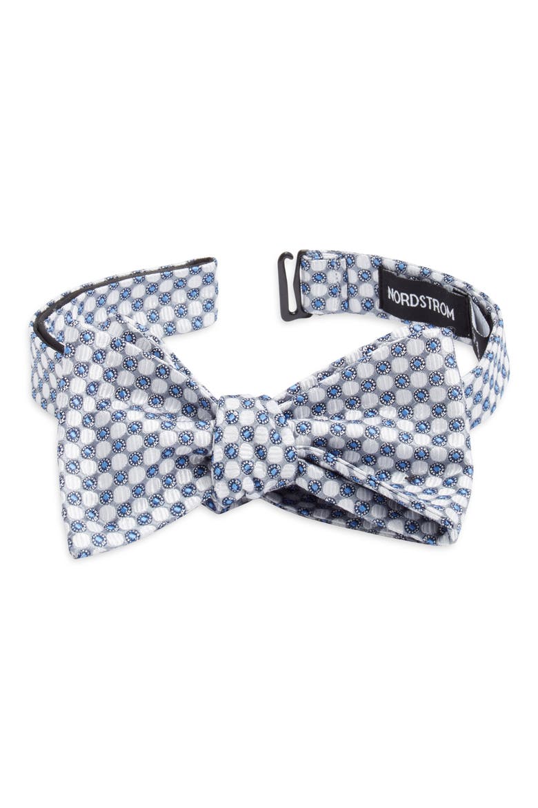 Polka Dot Silk Bow Tie, Main, color, SILVER