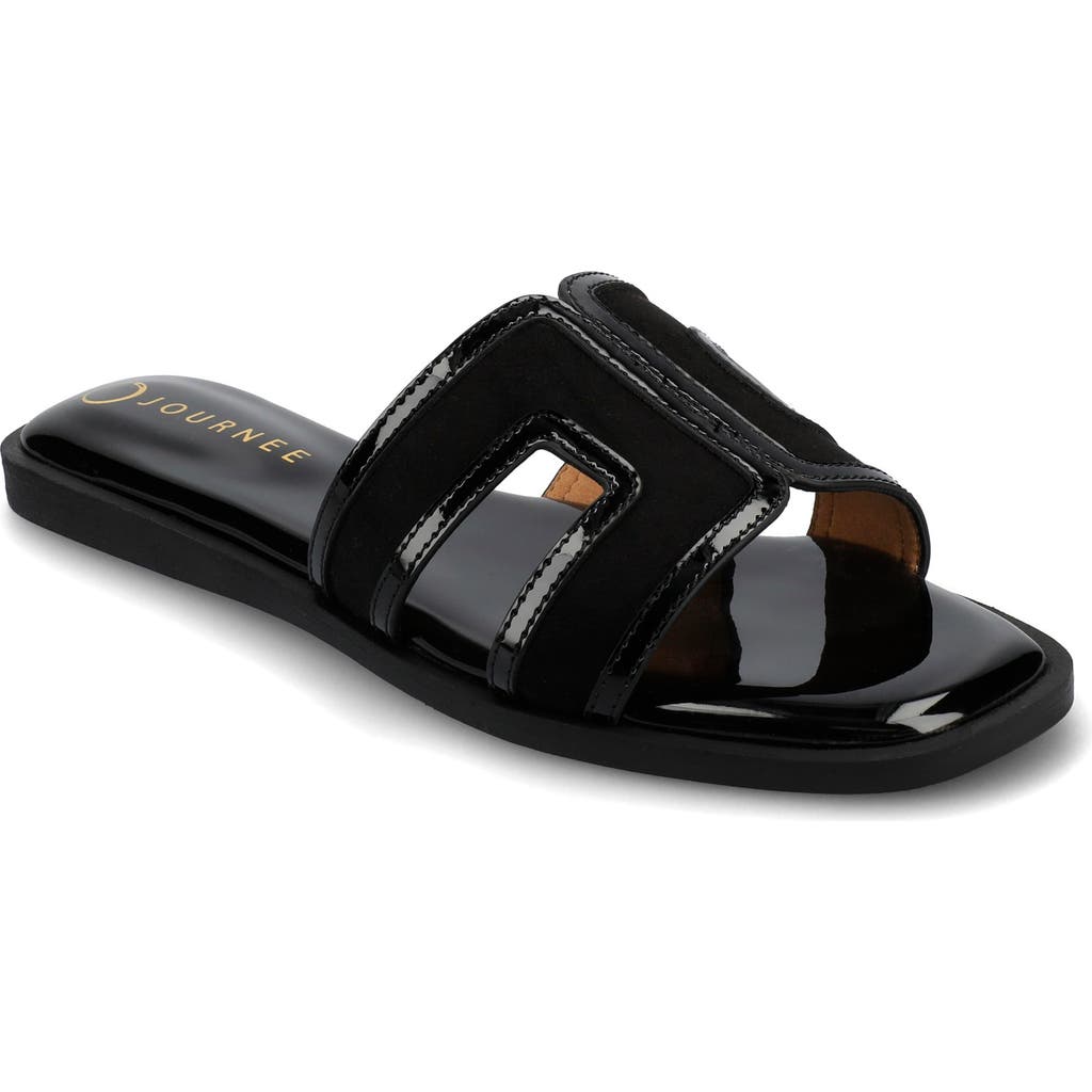 Journee Collection Primah Slide Sandal In Black Patent
