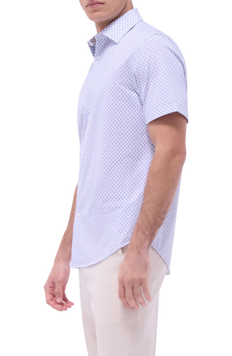 Bugatchi Miles OoohCotton<sup>®</sup> Geo Print Short Sleeve Button-Up Shirt, Alternate, color, Lilac
