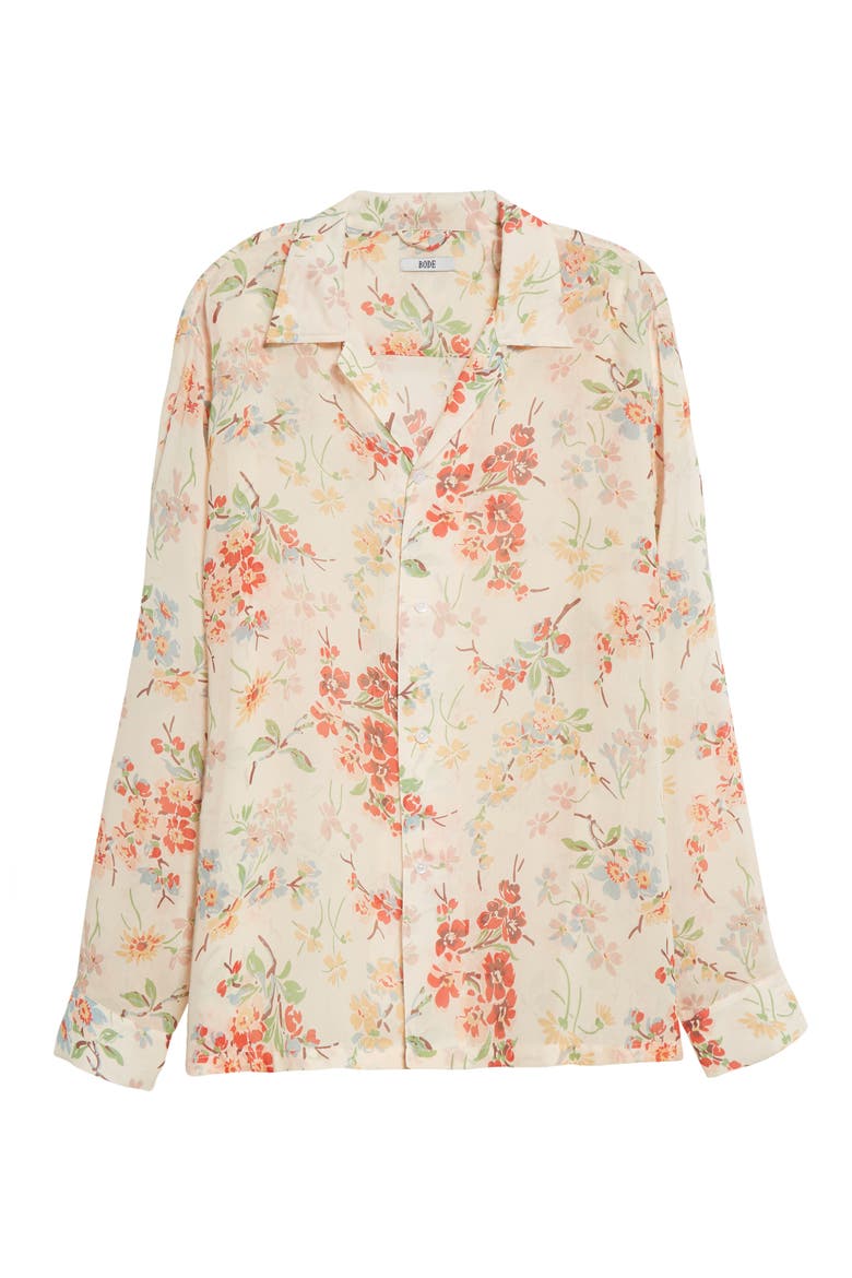 Flowering Crabapple Sheer Long Sleeve Silk Button-Up Shirt, Alternate, color, MULTI