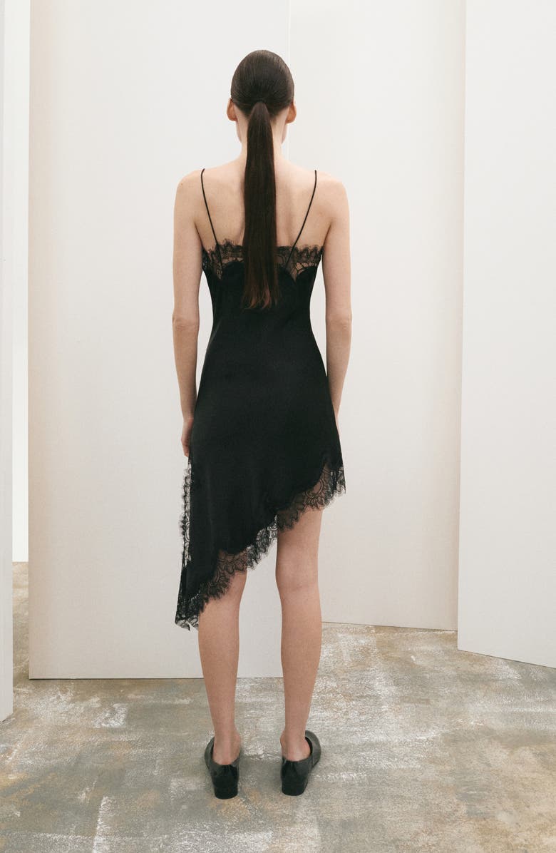 MANGO Lace Asymmetric Camisole Dress, Alternate, color, Black