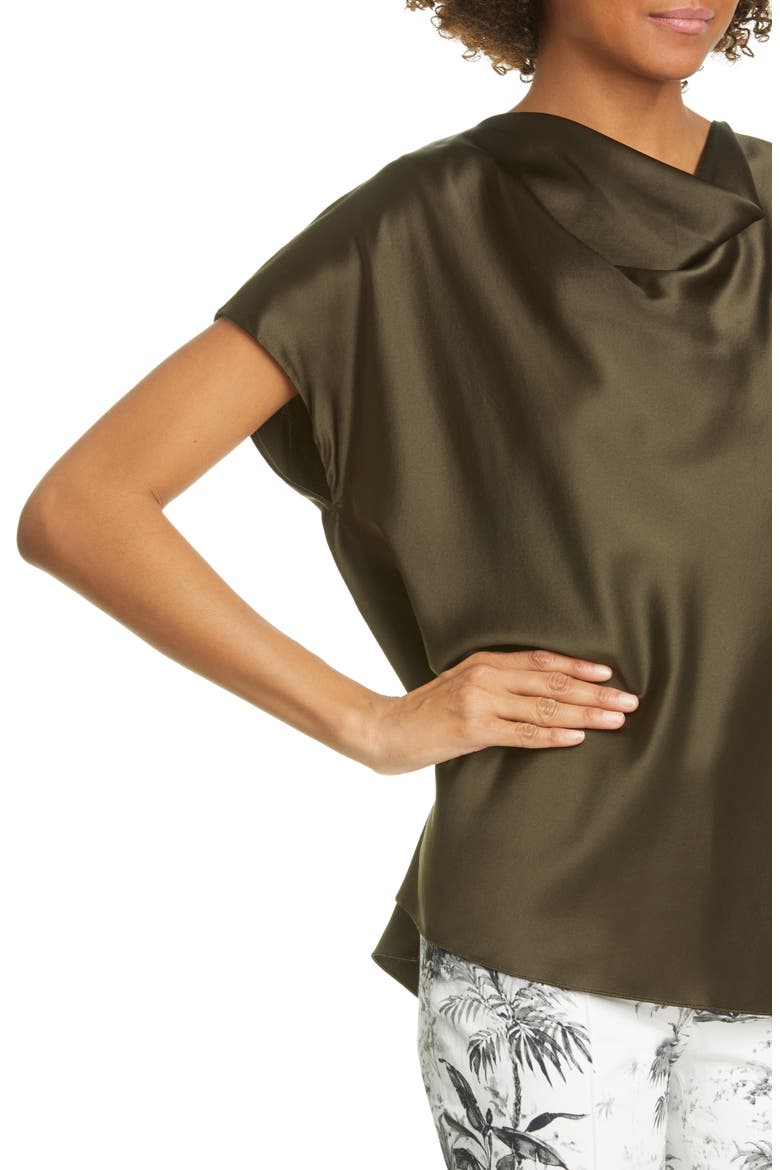 Cowl Neck Silk Charmeuse Blouse, Alternate, color, MILITARY GREEN