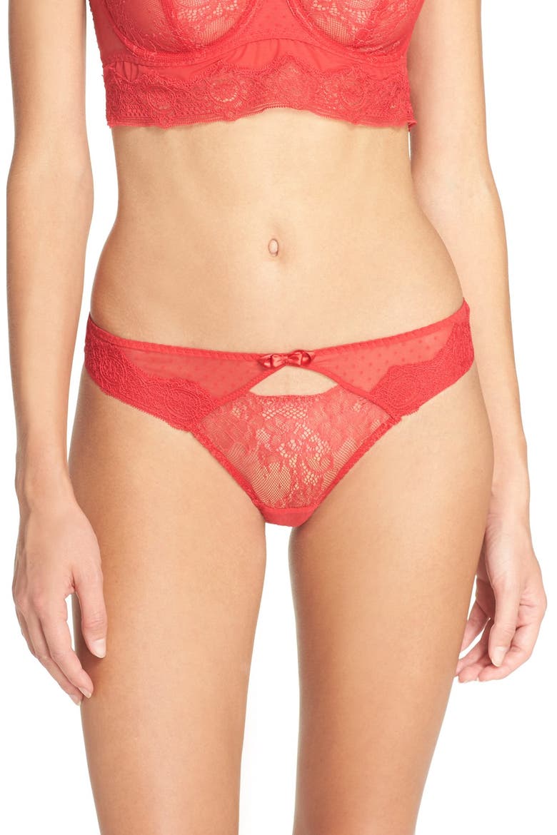 Blossom Lace Keyhole Thong, Main, color, POPPY RED
