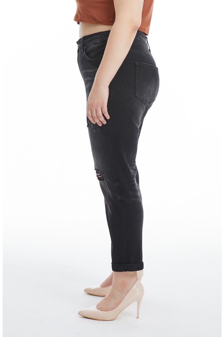 Painted High Waist Cuff Mom Jeans, Alternate, color, IRON BLACK