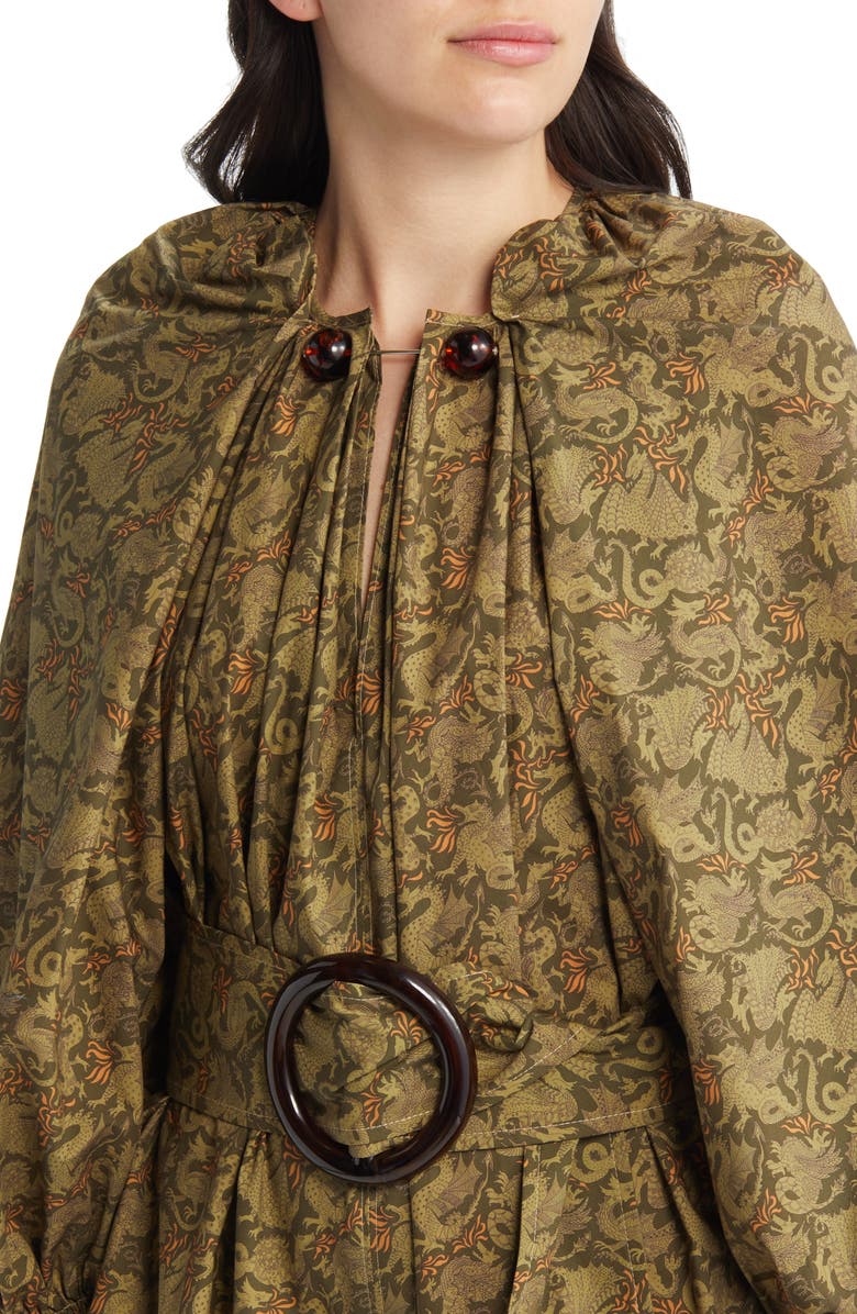 NACKIYÈ Grand Bazaar Balloon Sleeve Dress, Alternate, color, Khaki Dragon