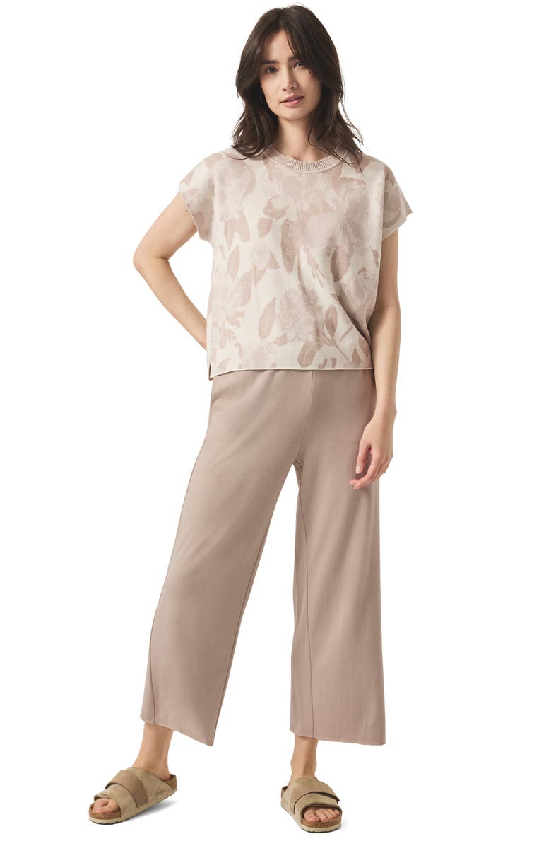 Splendid Flora Floral Jacquard Short Sleeve Sweater, Alternate, color, Natural Multi Floral