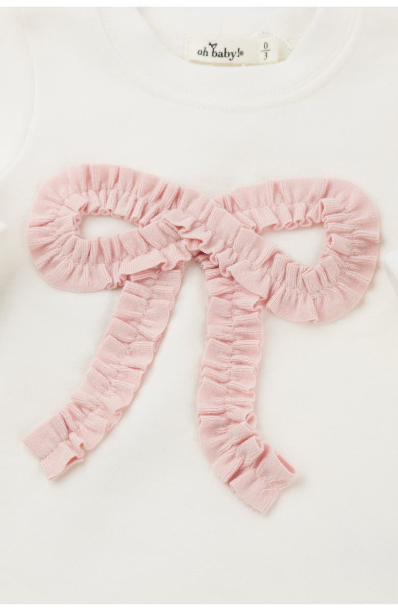 oh baby! Ruffle Knit Baby Pink Bow Applique Long Sleeve Two Piece Set, Alternate, color, 