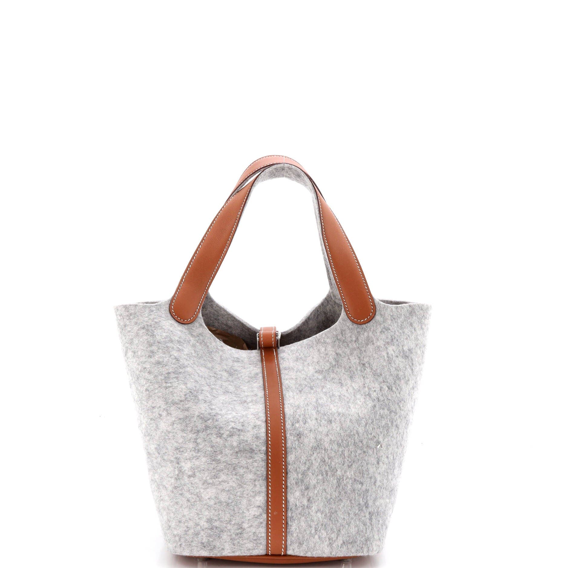 Pre-Owned Hermes Picotin Lock Bag Felt with Leather MM, Alternate, color, Gris Clair