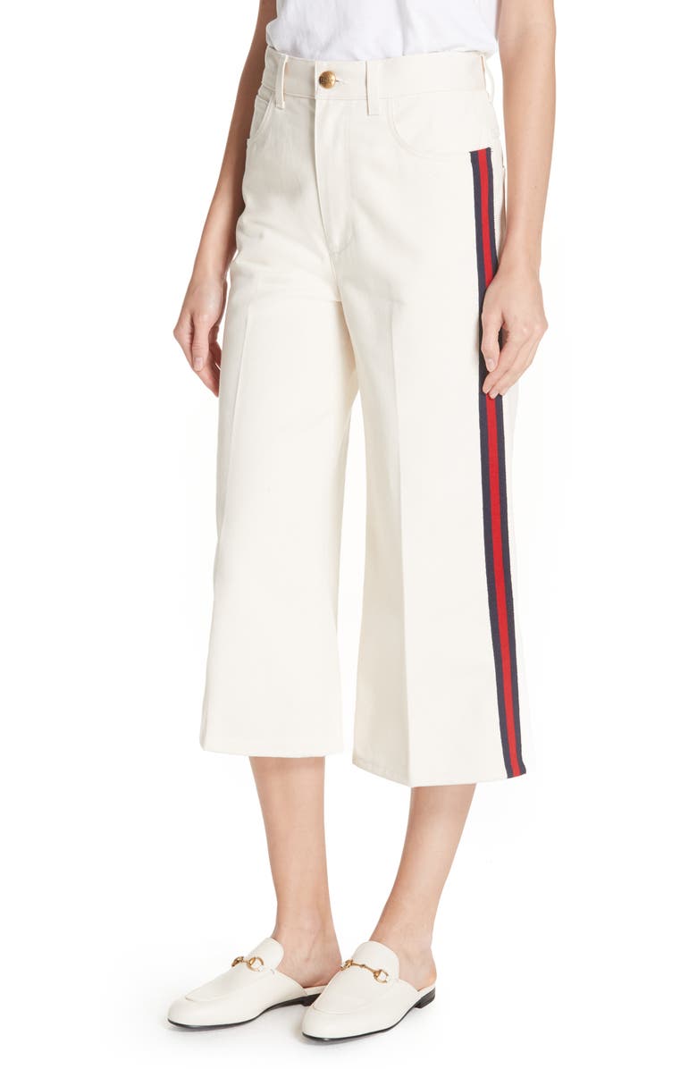 Gucci Ribbon Detail Wide Leg Crop Jeans, Alternate, color, 