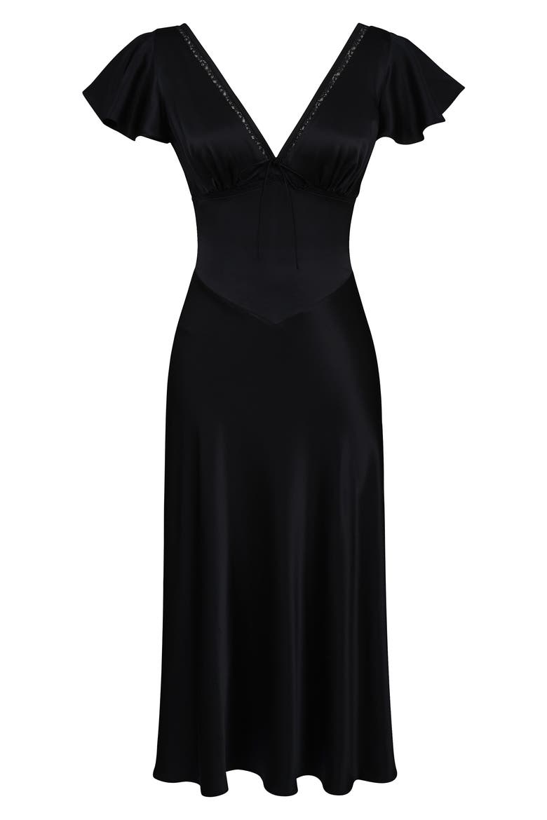 Ravella Silk V-Neck Midi Dress, Alternate, color, BLACK