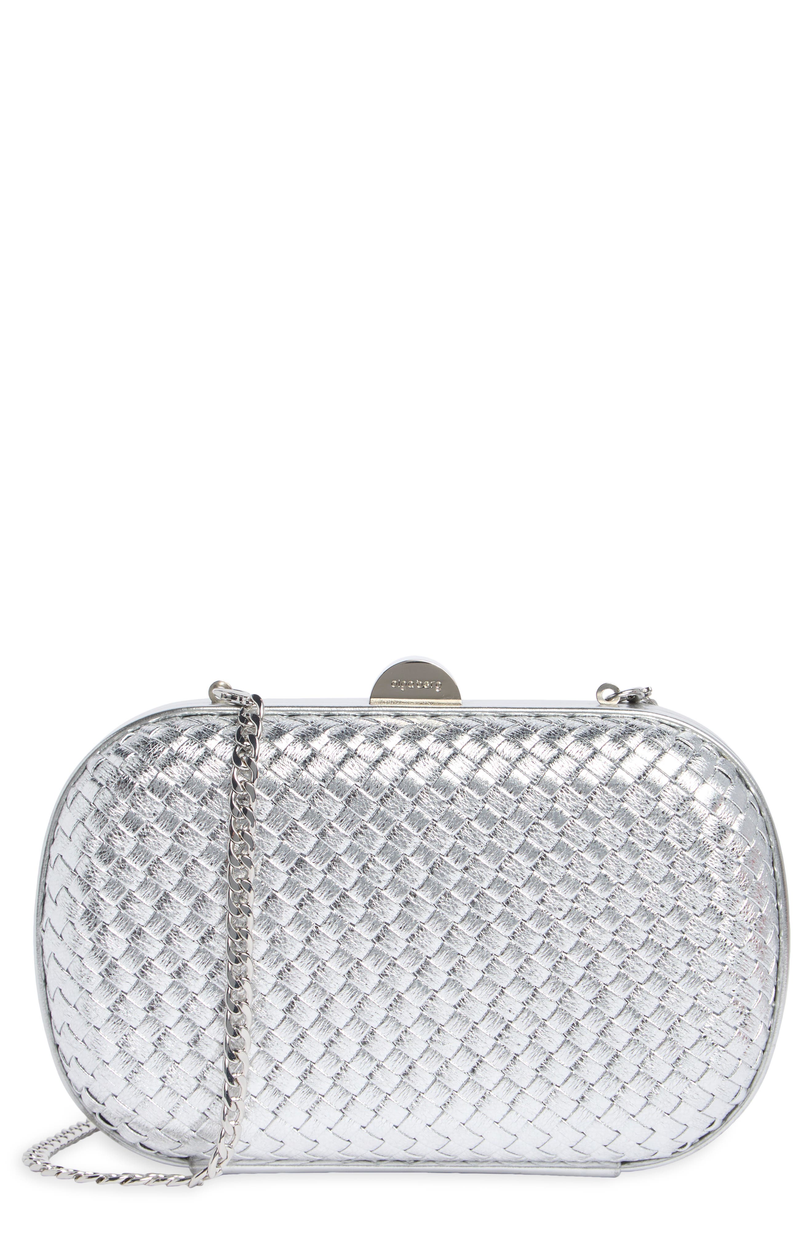 Ella Woven Clutch, Main, color, SILVER