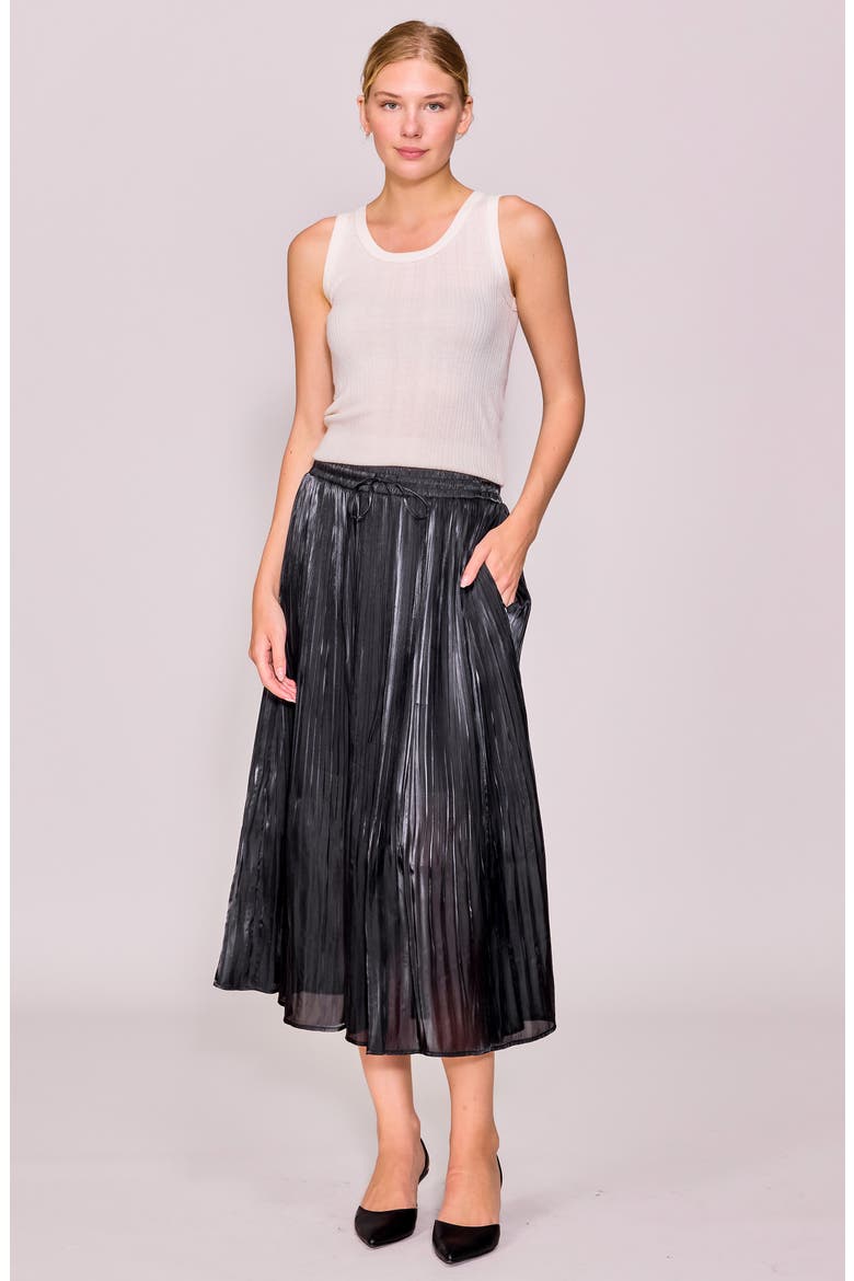 Metallic Release Pleat Skirt, Alternate, color, BLACK
