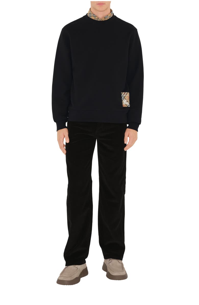 Burberry Check Label Cotton Sweatshirt, Main, color, Black