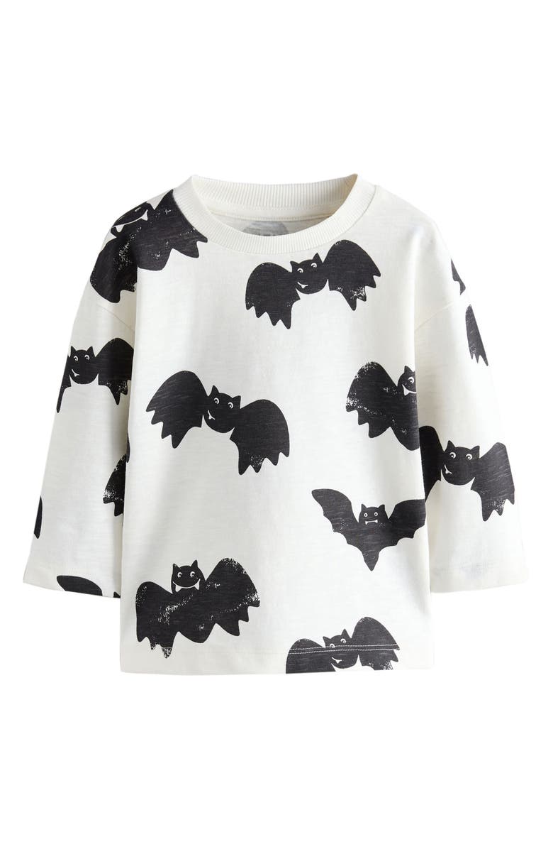 NEXT Kids' Bat Print Oversize Long Sleeve Cotton T-Shirt, Main, color, White