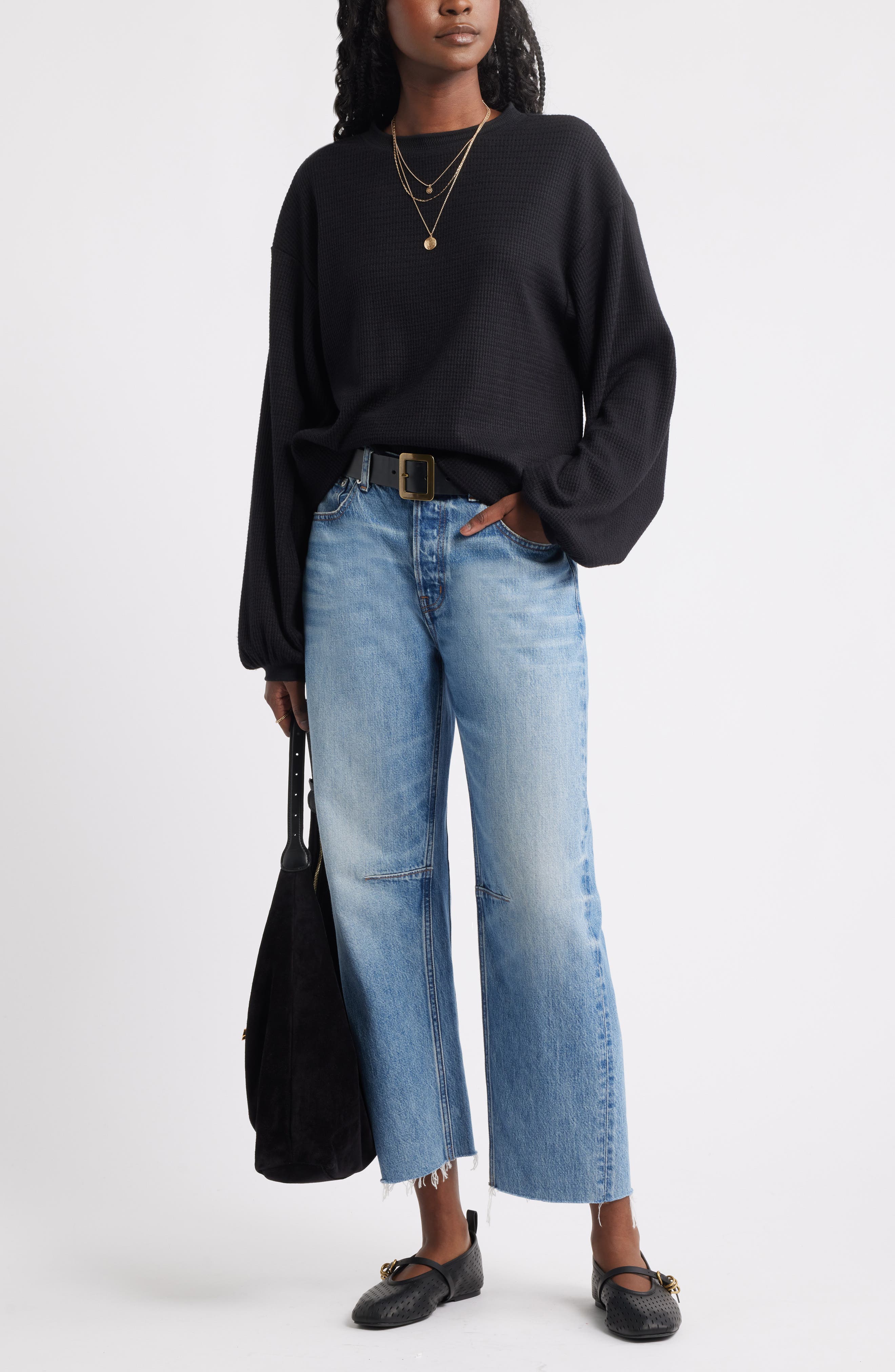 Blouson Sleeve Waffle Knit Top - image 2