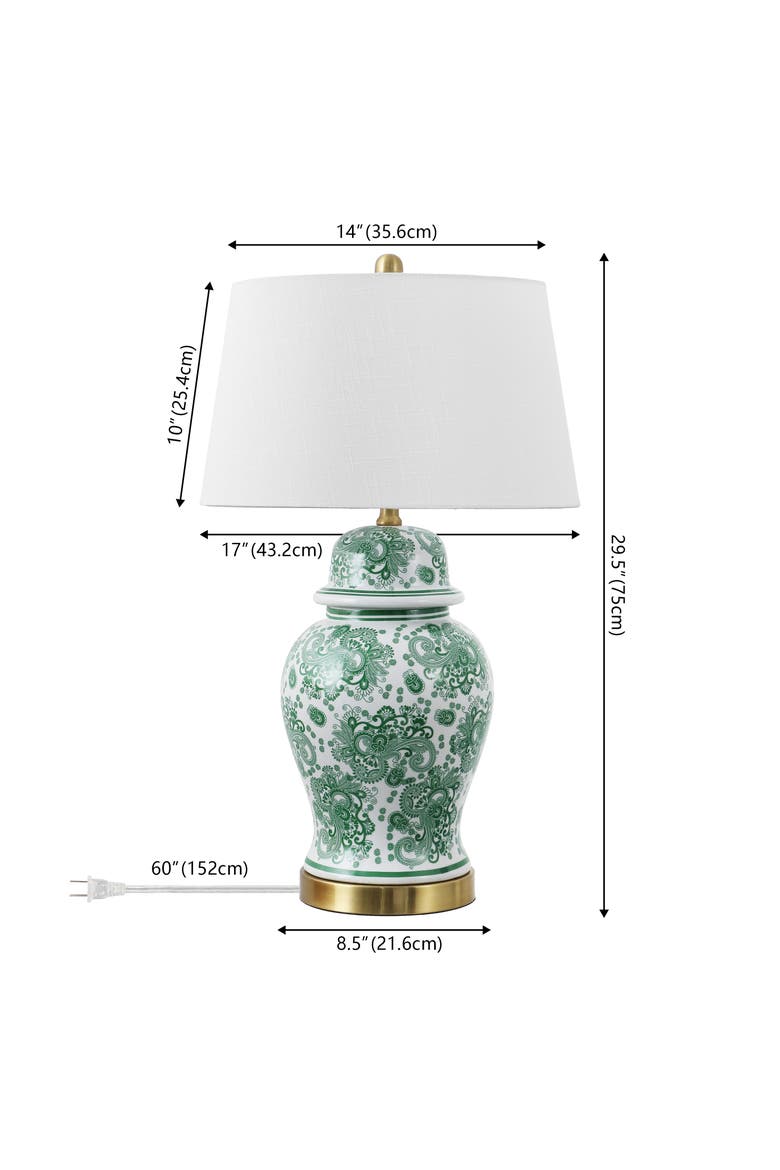 Ellis Chinoiserie Ceramic LED Table Lamp, Alternate, color, Green/White
