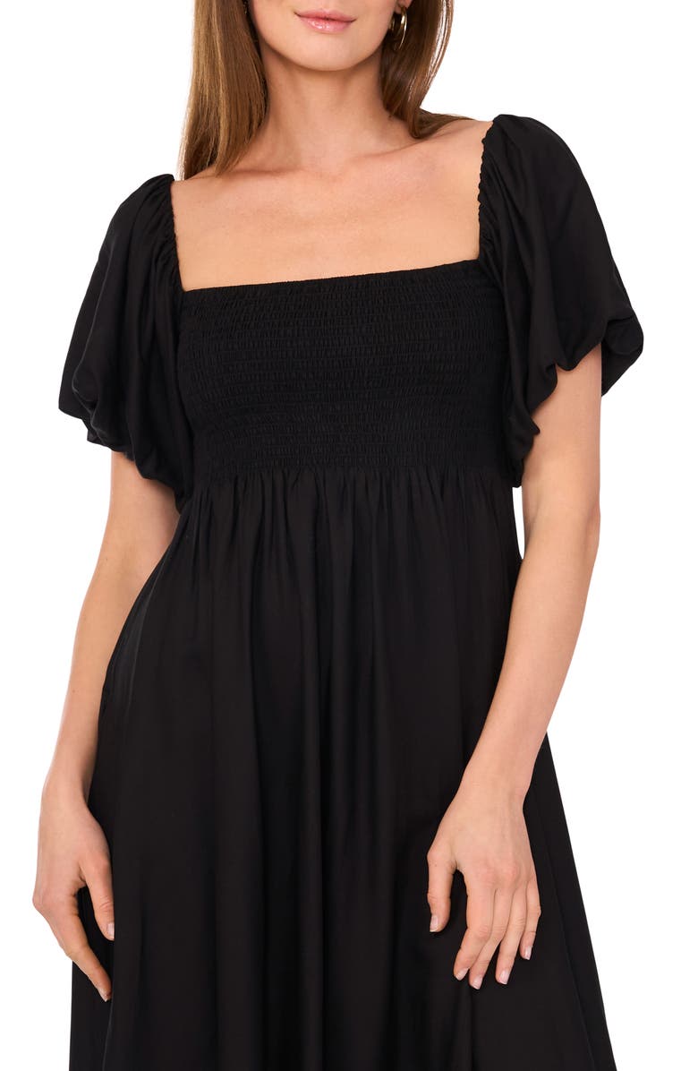 Vince Camuto Smocked Bodice Bubble Sleeve Maxi Dress, Alternate, color, Rich Black