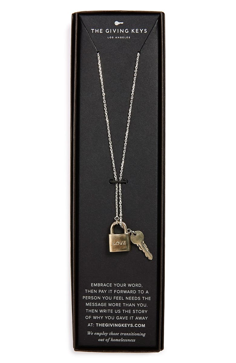 The Giving Keys 'Love' 27-Inch Lock & Key Lariat Necklace, Main, color,
