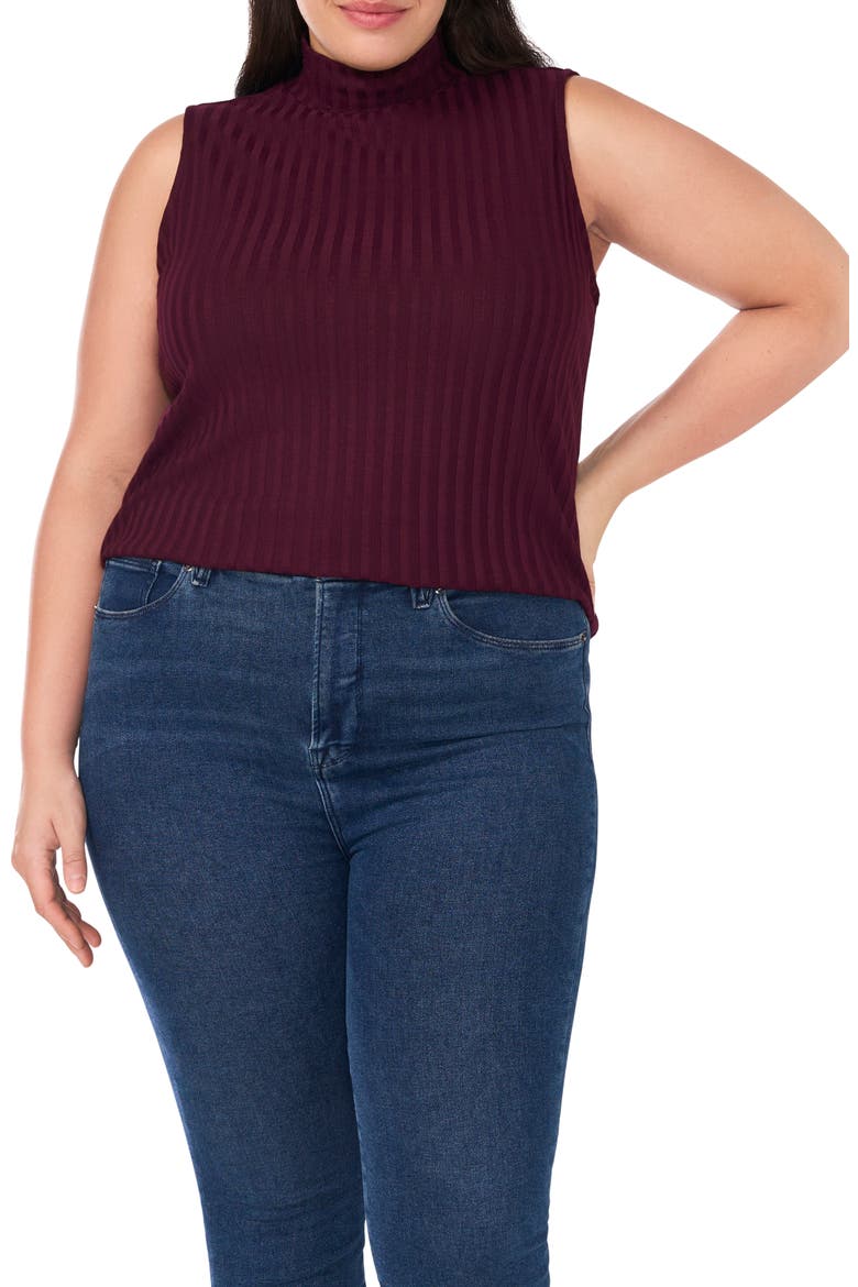 Rib Mock Neck Sleeveless Top, Main, color, SPICED WINE BURGUNDY