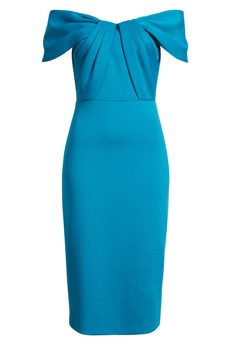 Pleated Off the Shoulder Cocktail Dress, Alternate, color, OCEAN