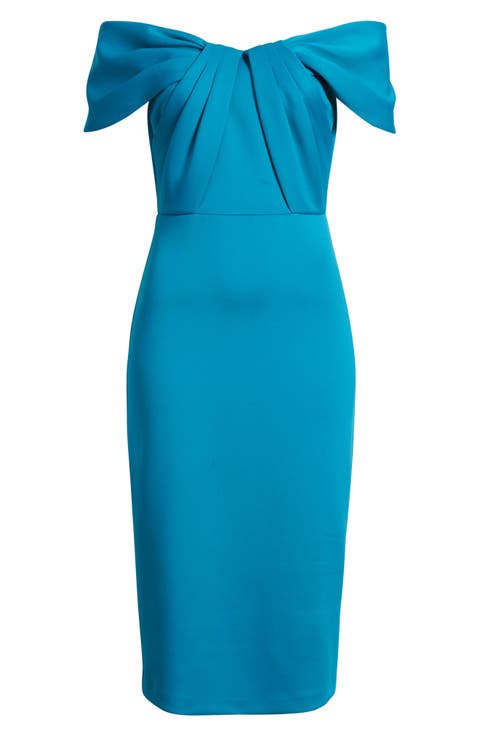 Pleated Off the Shoulder Cocktail Dress