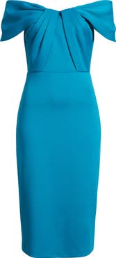 Eliza J Pleated Off the Shoulder Cocktail Dress