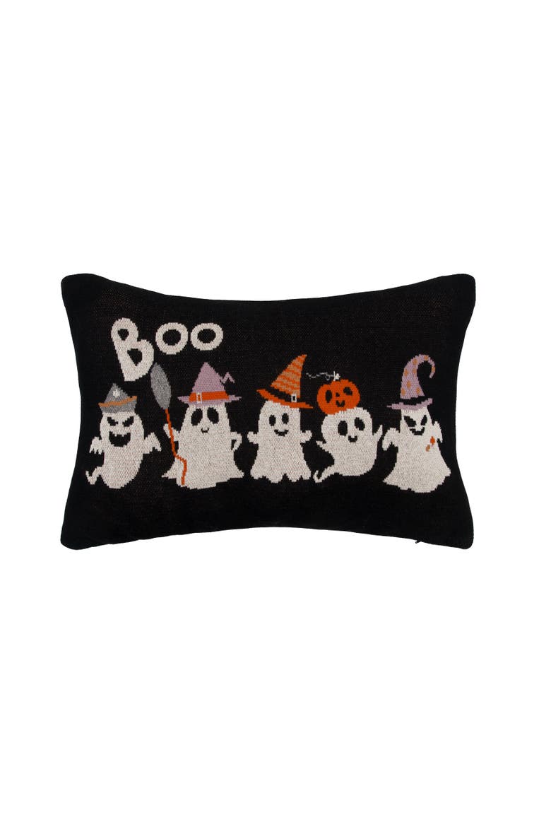 Halloween Ghosts "Boo" Cotton Blend Halloween Accent Throw Pillow 16" x 24", Main, color, Black
