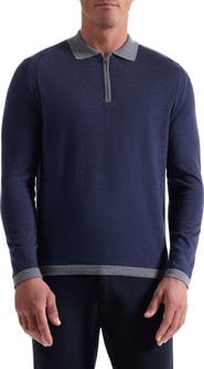 Bugatchi Long Sleeve Merino Wool Quarter Zip Polo Sweater