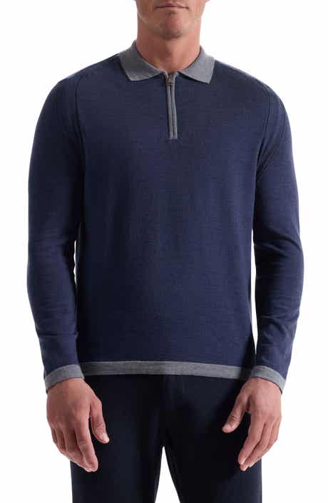 Bugatchi Long Sleeve Merino Wool Quarter Zip Polo Sweater