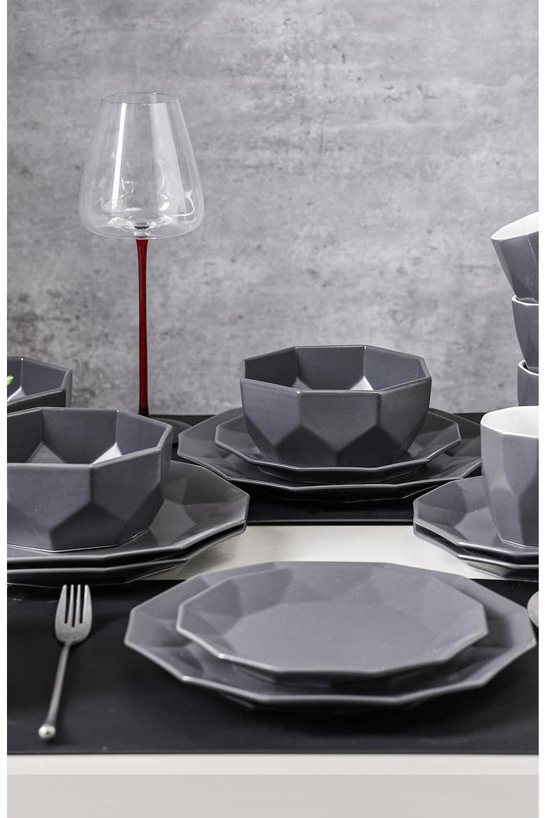 Jamie Porcelain 16-Piece Dinnerware Set, Alternate, color, Grey