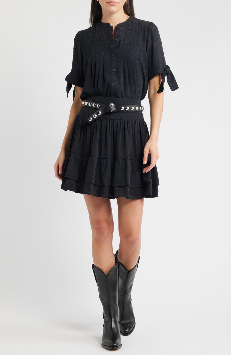 Treasure & Bond Floral Jacquard Tiered Miniskirt, Alternate, color, Black