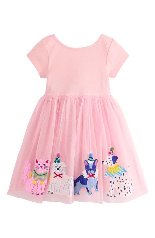Shop Mini Boden Kids' Pets Appliqué Jersey & Tulle Party Dress In Chalk Pink Circus Pets