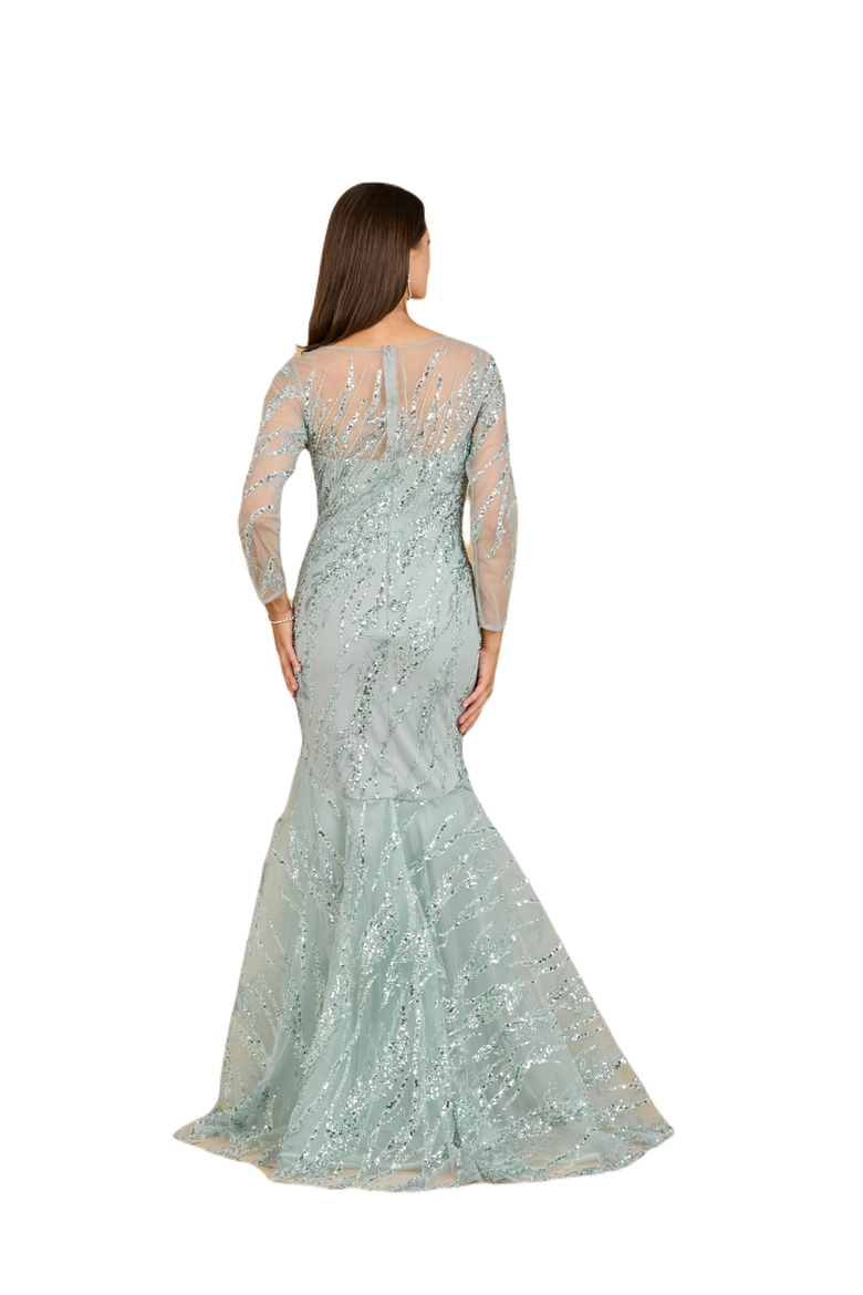 Long Sleeve Mermaid Beaded Gown, Alternate, color, Seafoam