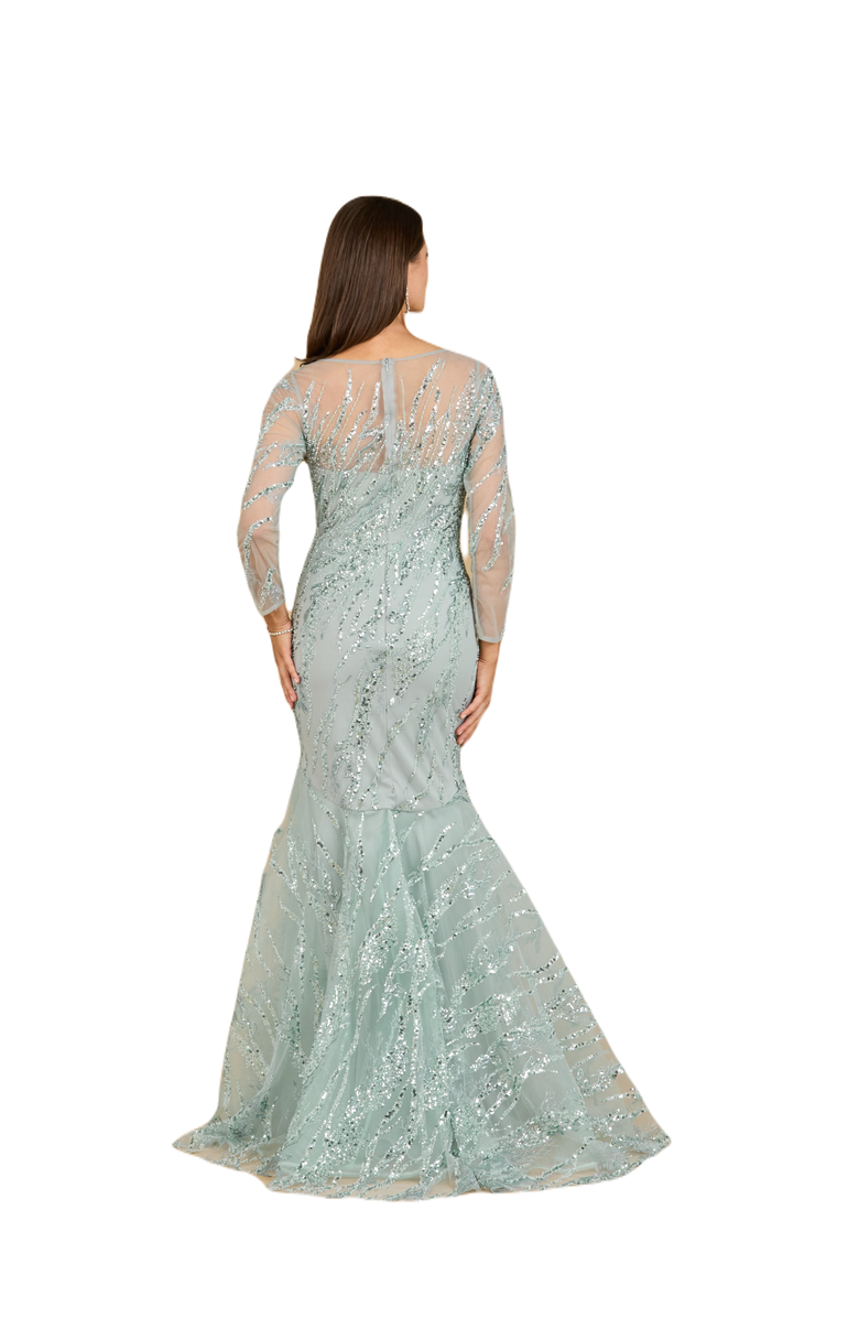 LARA New York Long Sleeve Mermaid Beaded Gown, Alternate, color, Seafoam