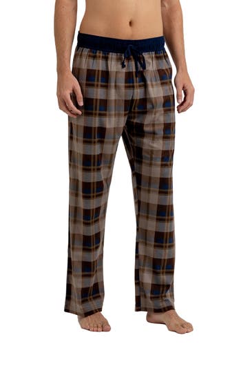 Rainforest Brushed Plaid Flannel Lounge Pants In Brown/blue